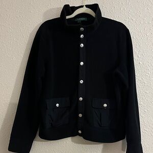 Ralph Lauren Black Bomber Jacket with Metallic Buttons